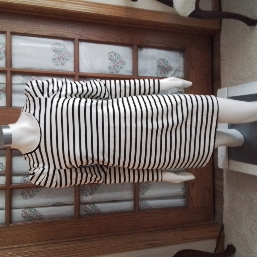 NEW! Rebecca Minkoff cream and black stripe, long-sleeved, 100% cotton dress, S.